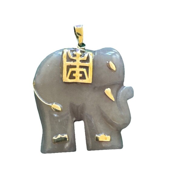14k solid yellow gold Purple Jade Elephant Pendant Chunky